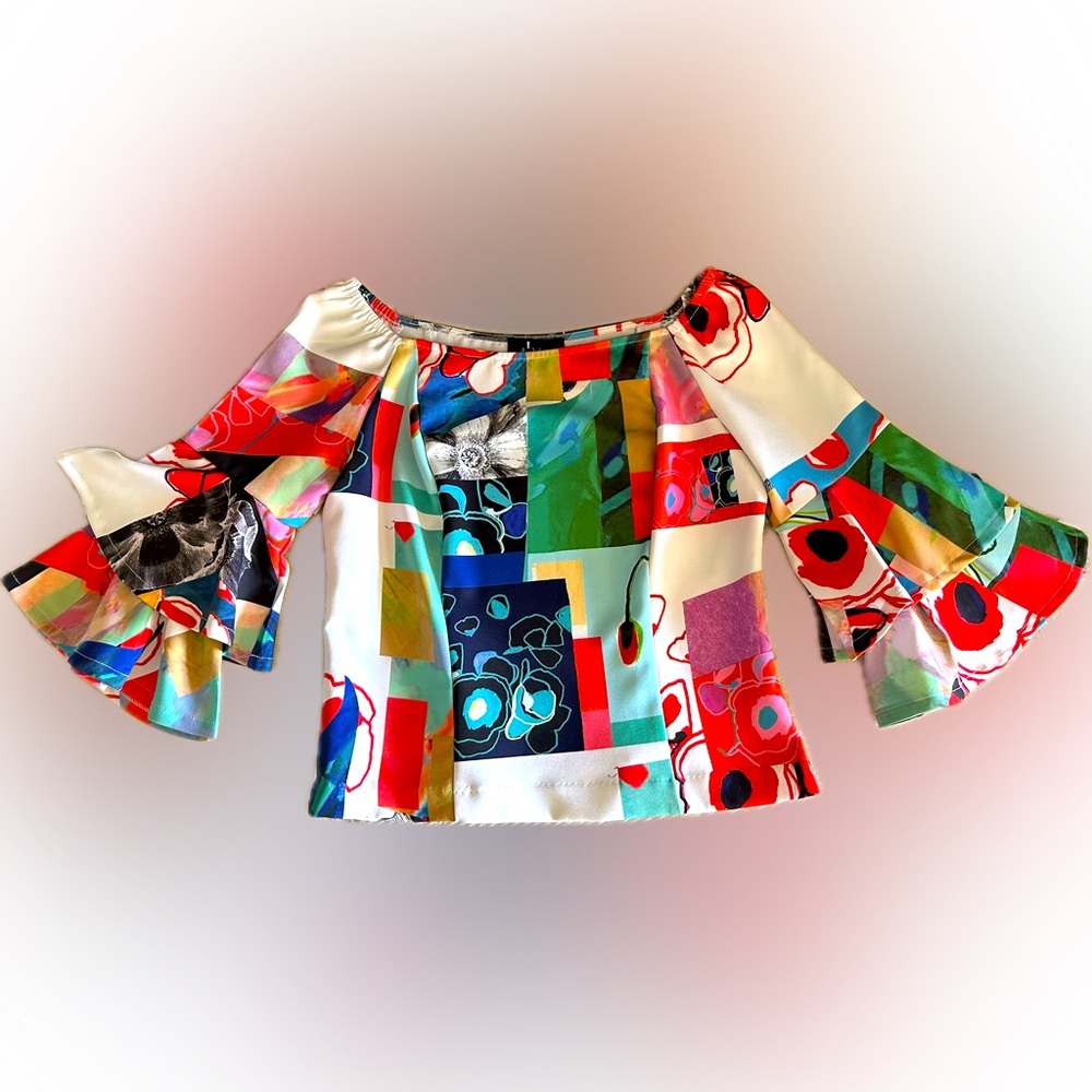 Colorful Abstract Off-Shoulder Top